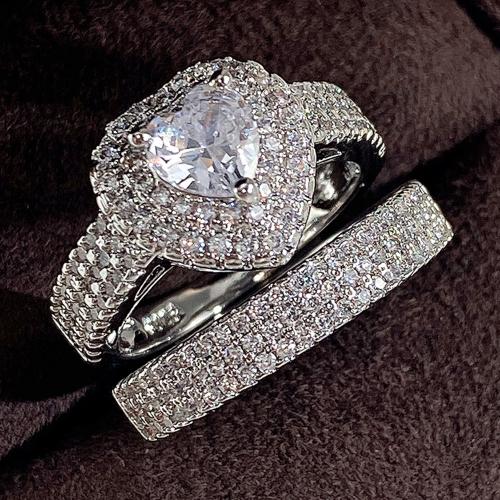 Fashion Brass Ring Set, 2 pieces & different size for choice & micro pave cubic zirconia & for woman, more colors for choice, Sold By Set