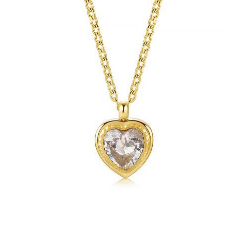 Stainless Steel Jewelry Necklace, 304 Stainless Steel, with 5.5cm extender chain, Heart, fashion jewelry & micro pave cubic zirconia & for woman, golden, 10x9.50mm, Sold Per Approx 42 cm Strand