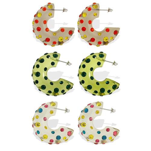 Resin Earring, fashion jewelry & for woman & with rhinestone, more colors for choice, 35x33mm, Sold By Pair