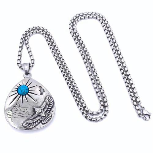 Stainless Steel Jewelry Necklace, 304 Stainless Steel, with turquoise, vintage & different length for choice & for man, 47x37mm, Sold By PC