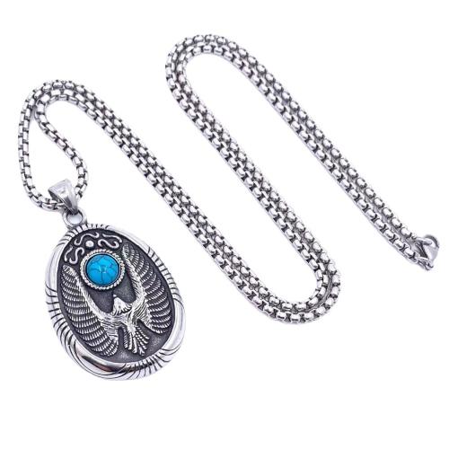 Stainless Steel Jewelry Necklace, 304 Stainless Steel, with turquoise, vintage & different length for choice & different styles for choice & for man, 51x34mm, Sold By PC