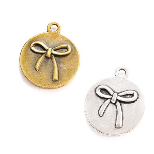 Tibetan Style Bowknot Pendants, Flat Round, plated, DIY, more colors for choice, nickel, lead & cadmium free, 22x26mm, Approx 100PCs/Bag, Sold By Bag