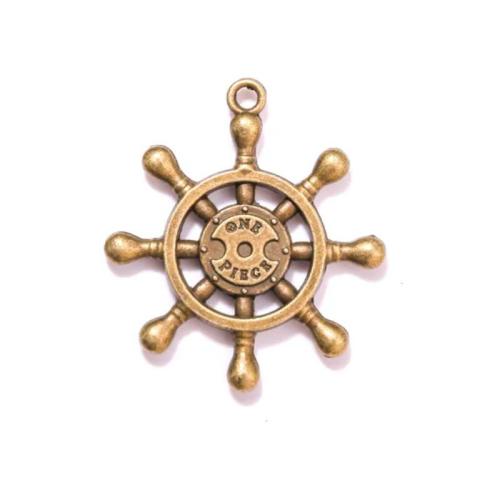 Tibetan Style Ship Wheel & Anchor Pendant, plated, DIY, more colors for choice, nickel, lead & cadmium free, 34x39mm, 100PCs/Bag, Sold By Bag