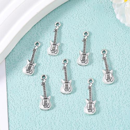 Musical Instrument Shaped Tibetan Style Pendants, Guitar, silver color plated, DIY, nickel, lead & cadmium free, 23x7mm, Approx 100PCs/Bag, Sold By Bag