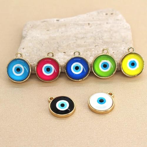 Evil Eye Pendants, Resin, with Tibetan Style, Round, gold color plated, DIY & evil eye pattern, more colors for choice, 15x13mm, Sold By PC