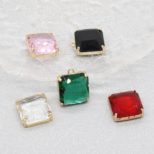 Glass Tibetan Style Pendant, with Glass, Square, gold color plated, DIY, more colors for choice, 20x20mm, Sold By PC