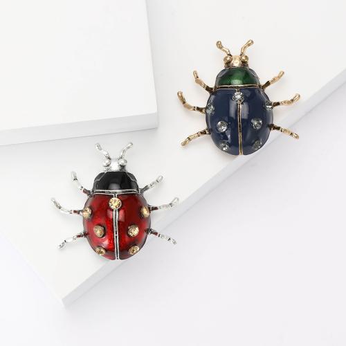 Tibetan Style Brooches, Ladybug, gold color plated, for woman & enamel & with rhinestone, more colors for choice, nickel, lead & cadmium free, Sold By PC