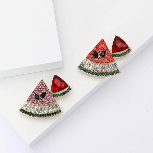 Tibetan Style Brooches, Watermelon, gold color plated, for woman & with rhinestone, more colors for choice, nickel, lead & cadmium free, Sold By PC