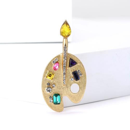 Tibetan Style Brooches, gold color plated, for woman & with rhinestone, multi-colored, nickel, lead & cadmium free, Sold By PC