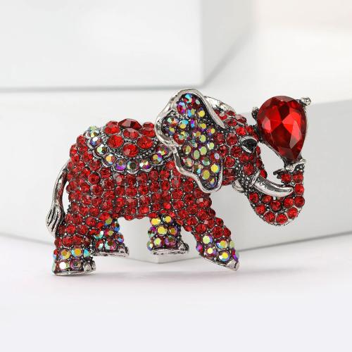 Tibetan Style Brooches, Elephant, plated, for woman & with rhinestone, more colors for choice, nickel, lead & cadmium free, Sold By PC