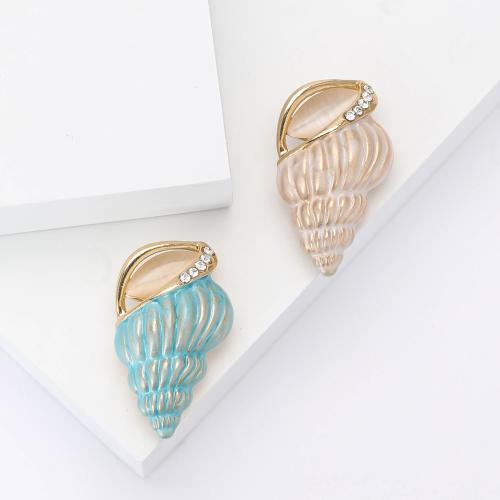 Tibetan Style Brooches, Conch, gold color plated, for woman & enamel & with rhinestone, more colors for choice, nickel, lead & cadmium free, Sold By PC