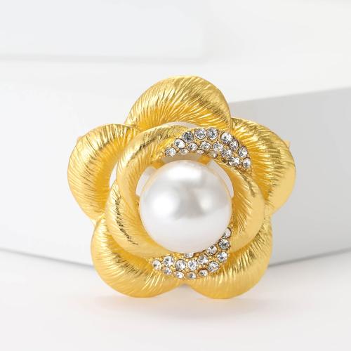 Zinklegierung Broschen, mit Kunststoff Perlen, Blume, plattiert, für Frau & mit Strass, keine, frei von Nickel, Blei & Kadmium, verkauft von PC