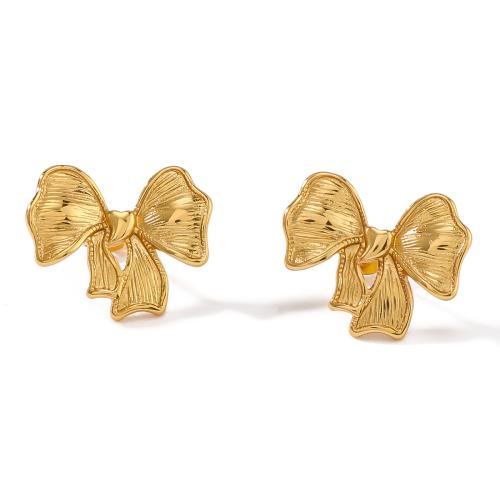 Stainless Steel Stud Earrings, 304 Stainless Steel, Bowknot, plated, fashion jewelry, golden, 25x20mm, Sold By Pair