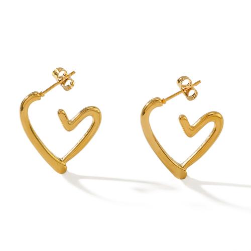Stainless Steel Stud Earrings, 304 Stainless Steel, Heart, gold color plated, fashion jewelry, golden, 23x23mm, Sold By Pair