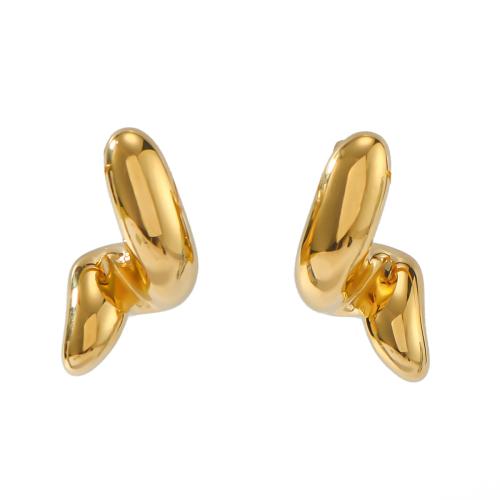 Stainless Steel Stud Earrings, 304 Stainless Steel, gold color plated, fashion jewelry, golden, 14x23mm, Sold By Pair