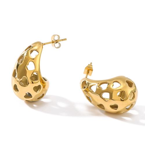 304 Stainless Steel Stud Earring, gold color plated, fashion jewelry, gold, 15x25mm, Sold By Pair