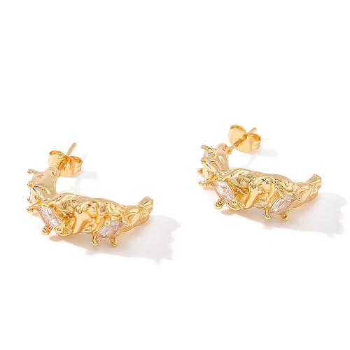 304 Stainless Steel Stud Earring, gold color plated, fashion jewelry & micro pave cubic zirconia, gold, 8x21mm, Sold By Pair