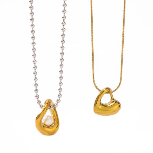 Edelstahl Schmuck Halskette, 304 Edelstahl, mit Kunststoff Perlen, goldfarben plattiert, Modeschmuck & verschiedene Muster für Wahl, Goldfarbe, verkauft von PC