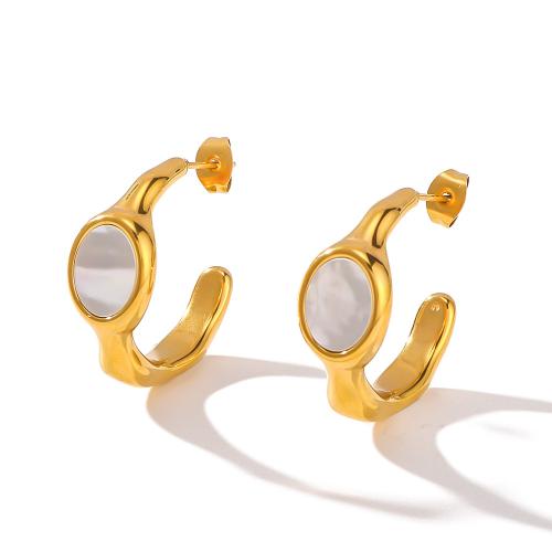 304 Stainless Steel Drop Earring, with Shell, gold color plated, fashion jewelry, golden, Sold By Pair
