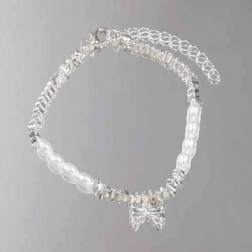 Bracelet en alliage de zinc, avec perle de plastique, avec 5.2cm chaînes de rallonge, fait à la main, bijoux de mode & pour femme, argent, Longueur:18.8 cm, Vendu par PC
