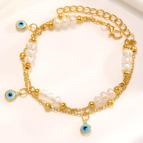 Stainless Steel Anklet, 304 Stainless Steel, with Plastic & Acrylic, Double Layer & fashion jewelry & for woman, gold, Sold By PC