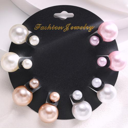 Tibetan Style Stud Earring, with Plastic Pearl, stoving varnish, 4 pieces & fashion jewelry & for woman, mixed colors, Sold By Set
