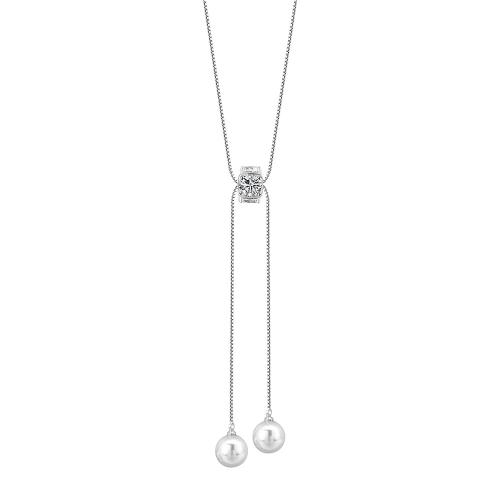 Collier en alliage de zinc Pull, avec zircon cubique & perle de plastique, bijoux de mode & pour femme, couleur originale, Longueur:68 cm, Vendu par PC