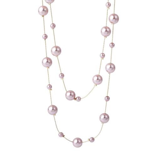 Collier en alliage de zinc Pull, avec perle de plastique, Double couche & bijoux de mode & pour femme, plus de couleurs à choisir, Longueur:170 cm, Vendu par PC