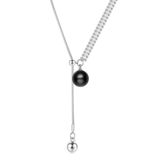 Collier en alliage de zinc Pull, avec perle de plastique, bijoux de mode & pour femme & avec strass, couleur originale, Longueur:55 cm, Vendu par PC