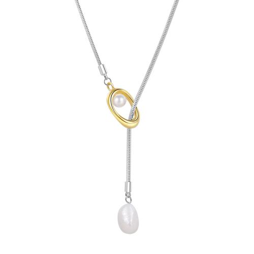Collier en alliage de zinc Pull, avec perle de plastique, bijoux de mode & pour femme, couleur originale, Longueur:62 cm, Vendu par PC
