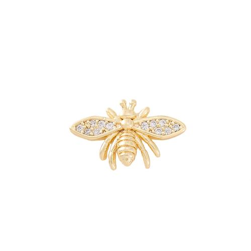 Cubic Zirconia Micro Pave Brass Pendant, Bee, real gold plated, DIY & micro pave cubic zirconia, golden, 9x15mm, Sold By PC
