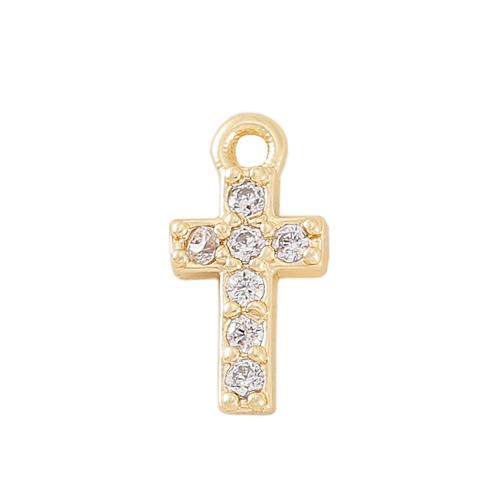 Cubic Zirconia Micro Pave Brass Pendant, Cross, real gold plated, DIY & micro pave cubic zirconia, golden, 5x10mm, Sold By PC