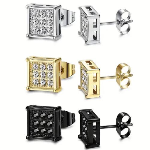 Stainless Steel Stud Earrings, 304 Stainless Steel, plated, Unisex & micro pave cubic zirconia, more colors for choice, Sold By PC