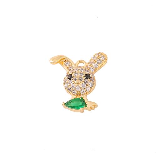 Cubic Zirconia Micro Pave Brass Pendant, Rabbit, real gold plated, DIY & micro pave cubic zirconia, more colors for choice, 14x16mm, Sold By PC