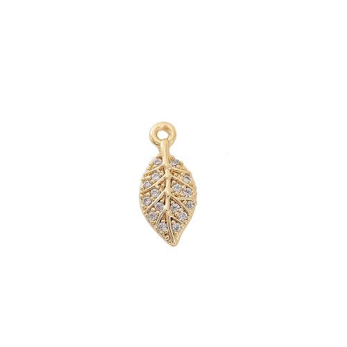 Cubic Zirconia Micro Pave Brass Pendant, Leaf, real gold plated, DIY & micro pave cubic zirconia, golden, 5x12mm, Sold By PC