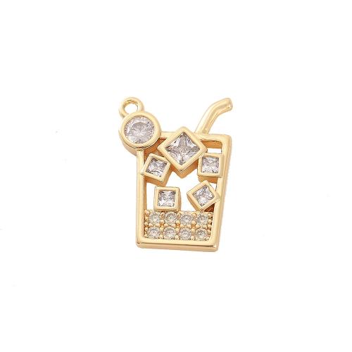 Cubic Zirconia Micro Pave Brass Pendant, real gold plated, DIY & micro pave cubic zirconia, golden, 13x18mm, Sold By PC
