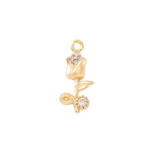 Cubic Zirconia Micro Pave Brass Pendant, Rose, real gold plated, DIY & micro pave cubic zirconia, golden, 8x16mm, Sold By PC