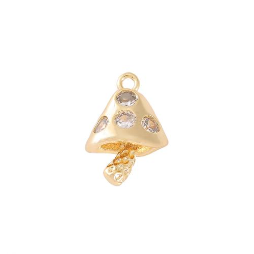 Cubic Zirconia Micro Pave Brass Pendant, mushroom, real gold plated, DIY & micro pave cubic zirconia, golden, 12x17mm, Sold By PC