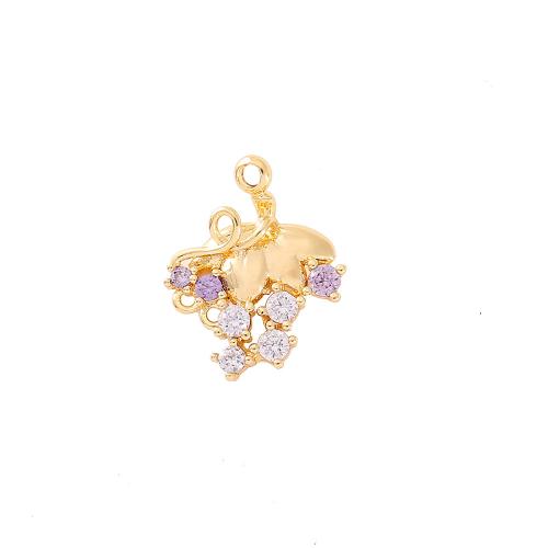 Cubic Zirconia Micro Pave Brass Pendant, Grape, real gold plated, DIY & micro pave cubic zirconia, golden, 11x14mm, Sold By PC
