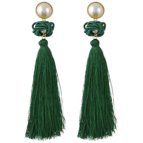 Fashion Fringe Earrings, Tibetan Style, with Cotton Thread & Plastic Pearl, for woman, more colors for choice, 135mm, 5Pairs/Lot, Sold By Lot