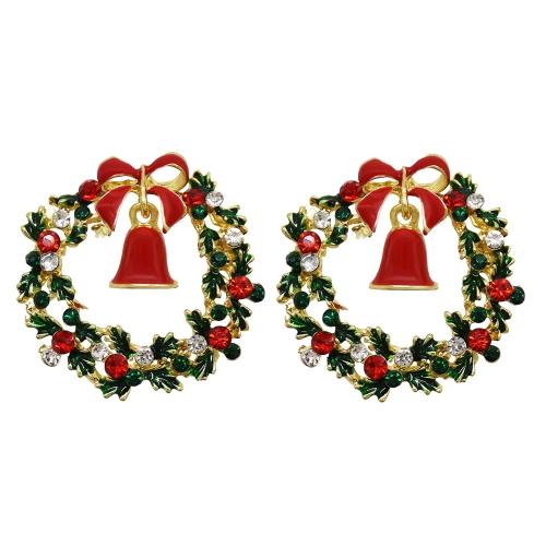 Christmas Earrings, Tibetan Style, Christmas Design & for woman & enamel & with rhinestone, golden, 5Pairs/Lot, Sold By Lot