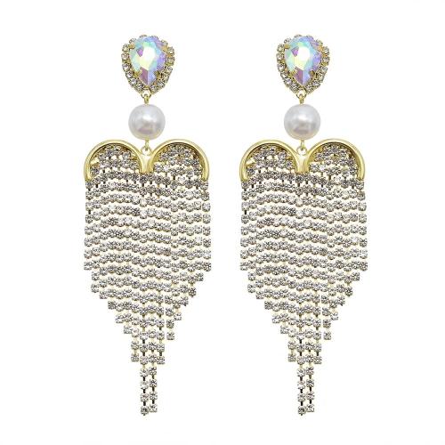 Mode-Fringe-Ohrringe, Zinklegierung, mit Kristall & Kunststoff Perlen, für Frau & mit Strass, goldfarben, 5PaarePärchen/Menge, verkauft von Menge