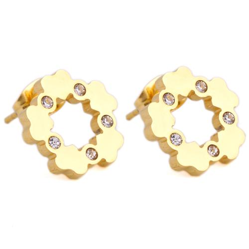 Stainless Steel Stud Earrings, 304 Stainless Steel, micro pave cubic zirconia & for woman, golden, Sold By Pair