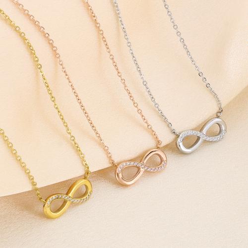 Stainless Steel Jewelry Necklace, 304 Stainless Steel, Infinity, Vacuum Ion Plating, for woman & with rhinestone, more colors for choice, Sold By PC