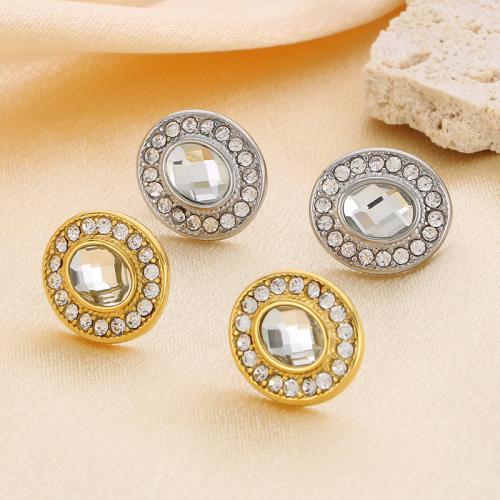 Stainless Steel Stud Earrings, 304 Stainless Steel, Vacuum Ion Plating, for woman & with rhinestone, more colors for choice, Sold By Pair