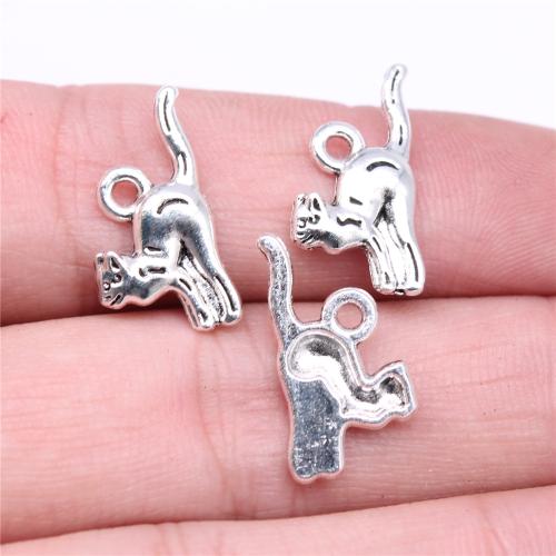 Tibetan Style Animal Pendants, Cat, antique silver color plated, DIY, 20x10mm, Sold By PC