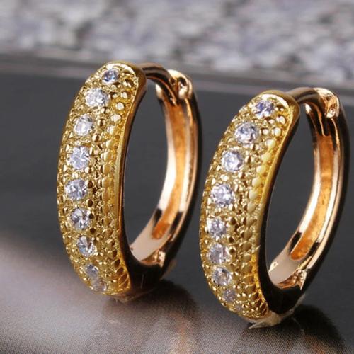 Cubic Zirconia Micro Pave Brass Earring, fashion jewelry & micro pave cubic zirconia & for woman, golden, 14x3mm, Sold By Pair