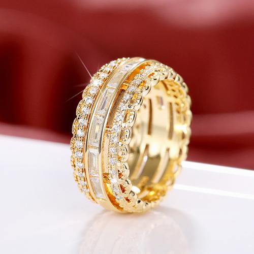 Cúbicos Circonia Micro Pave anillo de latón, metal, diverso tamaño para la opción & micro arcilla de zirconia cúbica & para mujer, dorado, Vendido por UD