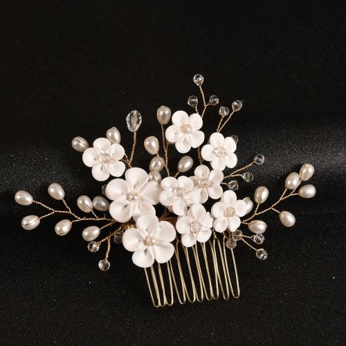 Decorative Hair Combs, Iron, with Polymer Clay & Crystal & Plastic Pearl, fashion jewelry & for woman, 110x80mm, Sold By PC