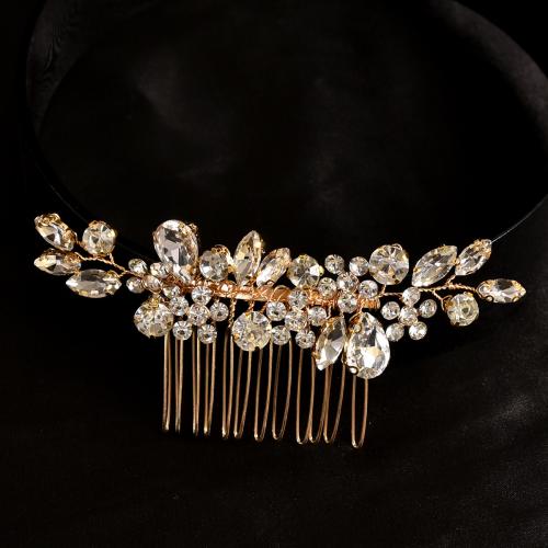 Peinetas Decorativas, aleación de zinc, Joyería & para mujer & con diamantes de imitación, dorado, 105x50mm, Vendido por UD